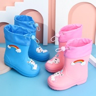 Children's Rain Boots Girls' Beam Mouth Plus Velvet Boys' Anti-slip Water Shoes Four Seasons Cartoon