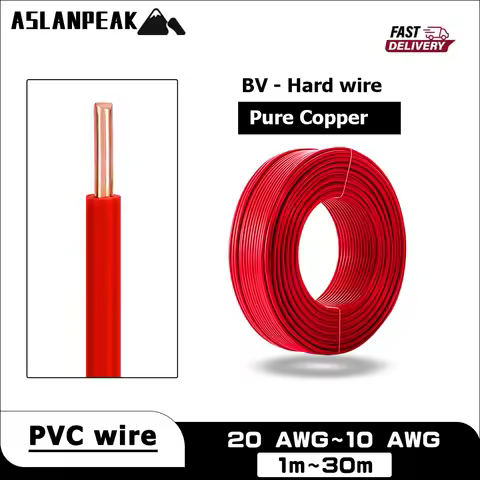 BV-Red 20-10AWG 1-100m PVC Solid Core Hard Copper Wire Single Core Copper Cable Lighting Power Exten