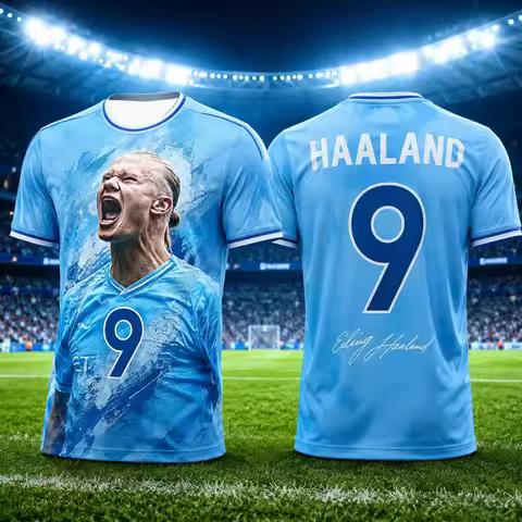 Haland Summer Fashion Men's T-Shirt 3D Printed Design Football Jersey - Loose and Comfortable - Suit