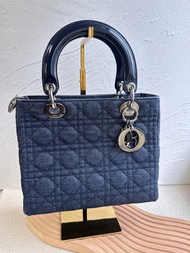 中古包 稀有絕版Vintage Lady Dior 五格深藍牛仔戴妃包