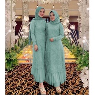 GAMIS GERALDINE BRUKAT TILE MUTIARA / GAMIS KONDANGAN PESTA ANAK DAN DEWASA