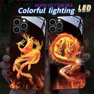 Dragon and phoenix glass LED light glow phone case for Samsung phone case S21+ S21ULTRA S22 S22ULTRA S20ULTRA S23ULTRA S23+ S21 S20+ S22+ S10+ S9+ S24Ultra S24+ S24 Note20ultra