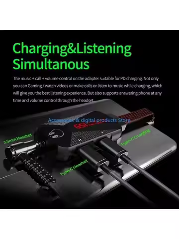77JD GS1 Chicken Game Phone Sound Card 3 in 1 Game Sound Card with Adapter Type-C to 3.5mm Fast