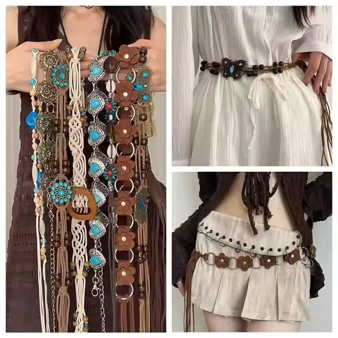 New Butterfly Tassel Waist Chain Y2K Trendy Bohemian Belt Summer Beach Accessories Vintage Flower Bo
