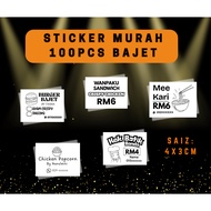 100 pcs Sticker Budget | Sticker Label |Sticker Makanan Vendor | Saiz 4x3cm | PART 1