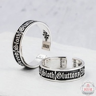 Men's Original S925Vintage Distressed Letter Domineering Motorcycle Style Ring Tail Ring S925Silver 