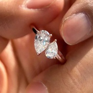 1.5Cttw Double Pear Cut Moissanite Diamond Ring For Women Two Stone Toi Et Moi Wedding Bands 925