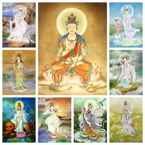 DIY Guanyin Buddha Diamond Rhinestones Painting Chinese Buddhism Myth Cross Stitch Kit Embroidery Pi