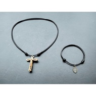 KG2 BLACK KOREAN ROPE CROSS NECKLACE + BRACELET PACKAGE