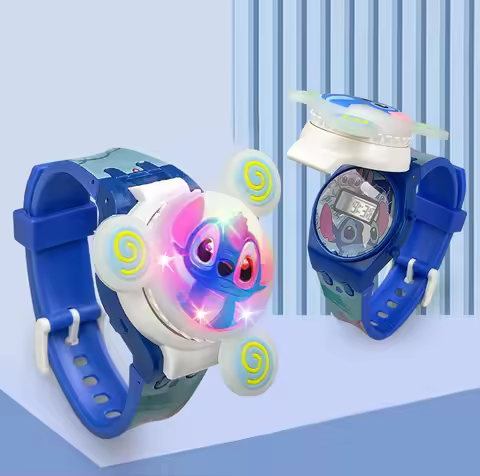 Creative Gyro Turntable Stitch Chlidren Watches for Girls Colorful Light Unicorn Kids Watch Boys Dig