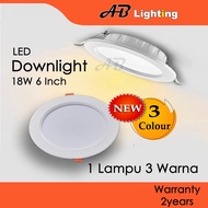 LED Downlight 3 Color 6inch 18w Lampu Siling Bulat Down Light Tri Colour Lampu Plaster Ceiling 3 war