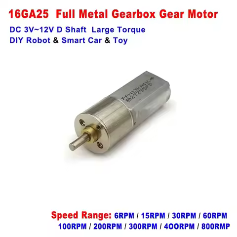 16GA25 16MM All Metal Gearbox Gear Motor DC 3V-12V 6 15 30 60 100 200 300 400 800 1200RPM Slow Speed