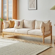 Modern Japanese Style Solid Wood Sofa Nordic Minimalist 3-Seater Fabric Sofa Removable and Washable