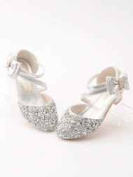 女孩水晶公主鞋兒童高跟鞋鋼琴表演皮鞋用於銀色舞蹈時尚秀