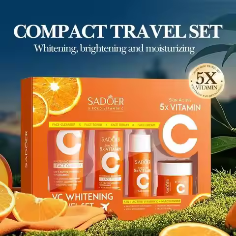 5X Vitamin C Travel Kit, 4-Piece Brightening & Hydrating Skincare Set, Antioxidant Glow Boost for Du