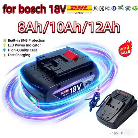 For Bosch 18V Battery 8Ah 10Ah 12Ah BAT618 BAT609 GBA18V80 for GDR 18V-215 GSB 185-LI EU Stock with 