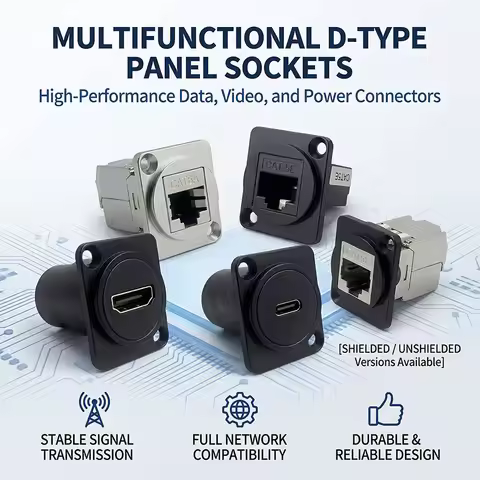 D-Type RJ45 Panel Mount Socket, CAT5e CAT6 Ethernet Connector for Industrial Control Cabinet and Net