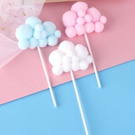 Cake topper bentuk awan hiasan dekorasi kue ulang tahun ultah cupcake roti balon udara cloud pompom 