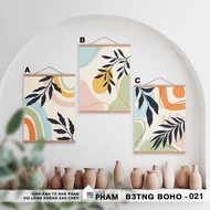 SET OF 3 BOHEMIAN CANVAS PAINTINGS, TEAK WOOD BRACE, PINE WOOD (30X40CM,40X60CM) (21->40)