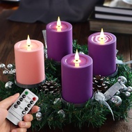 Flameless Advent Candles Purple and Pink, 5 Inch Battery Operated LED Pillar Candles With Remote Tim