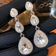 MJ&AJ Elegant teardrop shape Sparkling rhinestone dangling earrings Women's jewelry