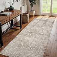 Washable 3x8 Runner Rug - Non-Slip Vintage Runner Rug for Entryway Low-Pile Medallion Long Rugs for 