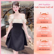 (FIRE) V748, RC826 Luxurious black 2-strap flared dress with cream bow (with stone tag) [TH HA LE]