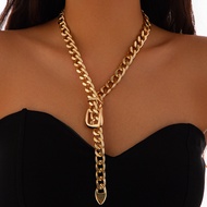 Ingemark Goth Punk Cuban Curb Belt Buckle Chunky Chain Necklace Women Collar Vintage Smooth Choker G