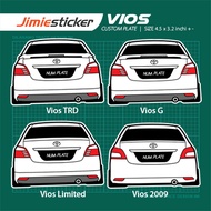 Sticker Kereta Vios, Sticker Belakang Toyota Vios, Custom Warna dan Nombor plate.