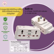 [ Small & Unique ] eDIYhome 10A 250Vac T-Adapter 4-6Ways Universal with A USB Fast Charger 5V2A & LE