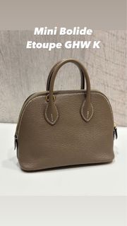 Hermes Mini Bolide Etoupe大象灰金釦K刻