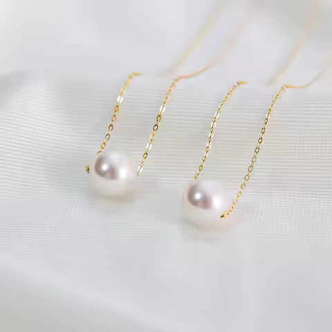 [Neegee] 14K Gold Swarovski Pearl 8mm Necklace Women Female Gold Simple Pearl Necklace Real Gold Nec