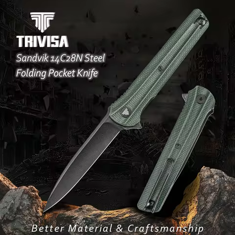 TRIVISA EDC Pocket Folding Knife 14C28N Stainless Steel High-Quality Outdoor Survival Tool for Campi
