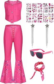 Girls Costume Cowgirl Outfit 70s 80s Hippie Disco Cosplay Halloween Costumes Pink Uniform