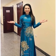 Ao Dai for MOTHERS, LUXURY LADY'S DRESS, HIGH QUALITY TO CHAU SILK LOTUS EMBROIDERED Ao Dai