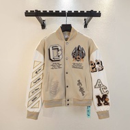 American style Off White Cooperation Ac Joint Heavy Industry Embroidery Hot Brick Bead Jacket Female
