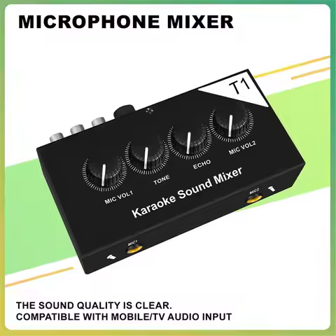Y1918A*☀▃Audio Mixer Amplifier Karaoke Sound Mixer Portable Dual Mic Inputs with Cable Professional 