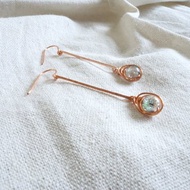 手工銅作耳環-簡約玻璃珍珠 冰裂水晶