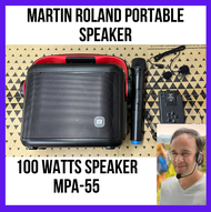 Martin Roland Portable Rechargeable Speaker PA System MPA-55 with Rechargeable Battery and Wireless Mic Ear Mic and Clip Mic