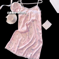 HelloKitty Pajamas Women's Ice Silk Sexy Strap Padded Nightdress Homewear