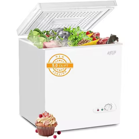 Compact Deep Freezer Top Mini Adjustable Thermostat Door Low Noise with Removable Basket 5.0 cu.ft W