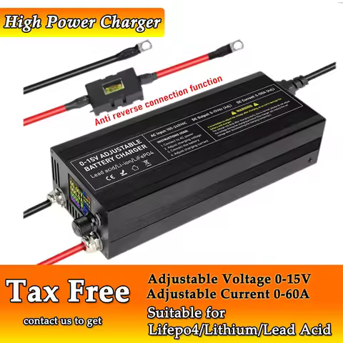 Battery Charger Lifepo4 14.6V 100A Adjustable Charger Lead Acid AGM Gel 12.8V 60A 80A Anti-reverse C
