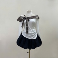 Women's Big Size Off Shoulder Bow Tie Shirt with Skirt - Soft Elastic, Suitable for Chuppy 55-92kg A