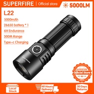 ไฟฉาย L22 SUPERFIRE 60W กำลังสูง5000ลูเมนอลูมิเนียมอัลลอยด์ไฟฉายสว่างพิเศษกลางแจ้งกันน้ำแบบชาร์จไฟได