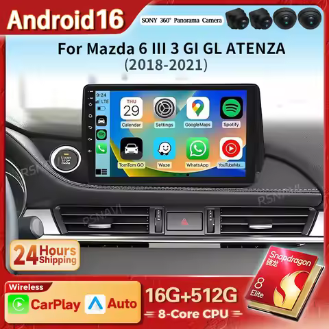 Android 16 Carplay Auto 2K Screen Car Radio Multimedia Video Player For Mazda 6 III 3 GJ GL 2018 - 2