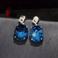 Fesyen Joker Anting-Anting Dalam 18K Emas Kuning dengan Topaz Biru Asli London Afrika Selatan-Anting Stud Berlian