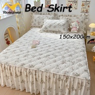 【SG】150x200cm Washed Cotton Bed Skirt Print Non-Slip Bed Cover Lace Bedsheet Single