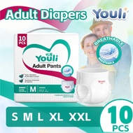 YOULI Breathable Adult Diaper - S/M/L/XL/XXL (2000ml x 10 Pcs)Fast Absorption Leak-Proof  Adult Pull