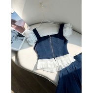 Set of girls' jean skirts and lace tops for children 5,6,7,8,9,10,11,12,13,14,15 years old, suitable