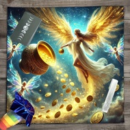 Wealth Angel Tarot Altar Cloth | Gold - Coin Abundance Ritual, Lucky - Attracting Spiritual Energy M
